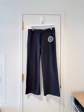 Ralph Lauren Navy Wide-Leg Sweatpants with Crest Patch